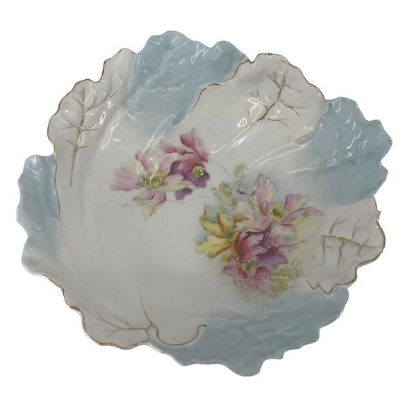RS Prussia Other - Vintage RS Prussia Hidden Image Bowl Tiffany Rim Gold Medallion 10" leaf Flower
